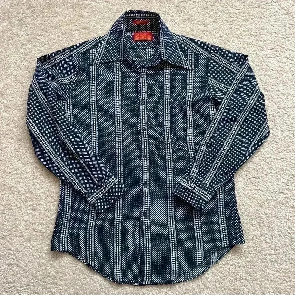 Sears Best Vintage Kings Road Shop Men L 16-16.5 Textured Polyester Dress Shirt